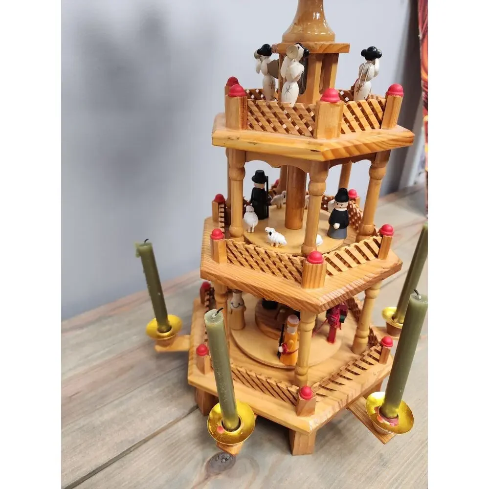 VTG Lillian Vernon 3-Tier Wooden Christmas Windmill Carousel Nativity Pyramid